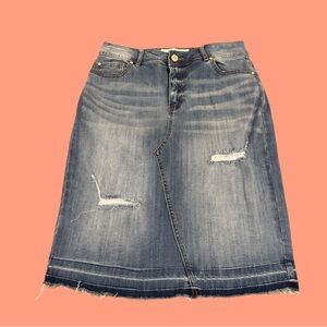 Classic Modest Denim Jean Distressed Skirt